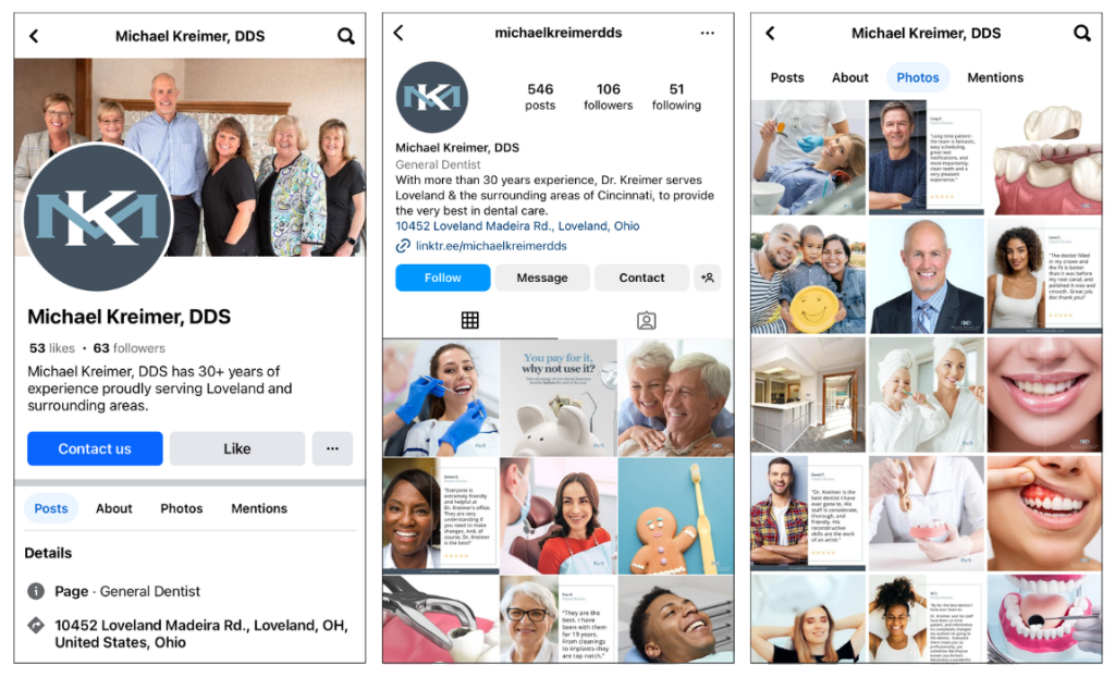 Dental Marketing Company Kreimer consistent branding for social media